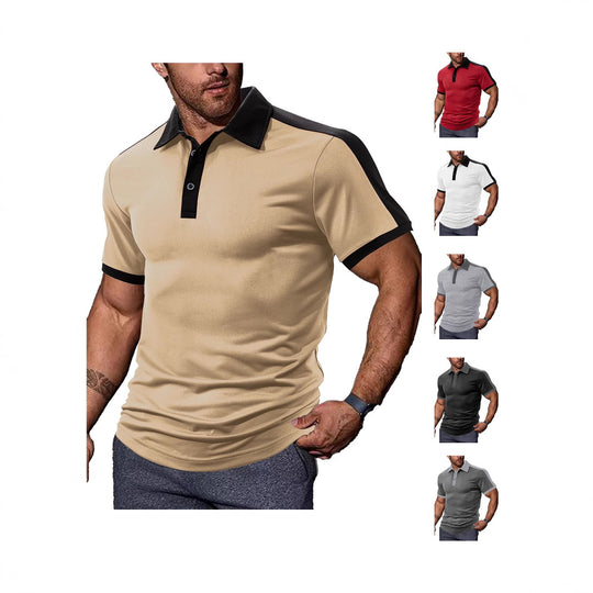 Herren nan figurnahes Kontrast-Poloshirt mit Schulterpasse und Hemdkragen EB