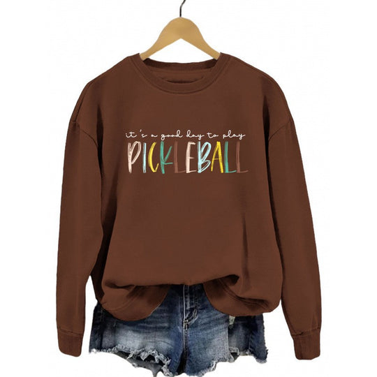 Damen lässiger Sweatshirt mit buntem Pickleball-Druck EB