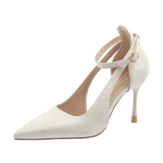 Damen Spitzen High Heels mit eleganter Fesselriemenverzierung EB