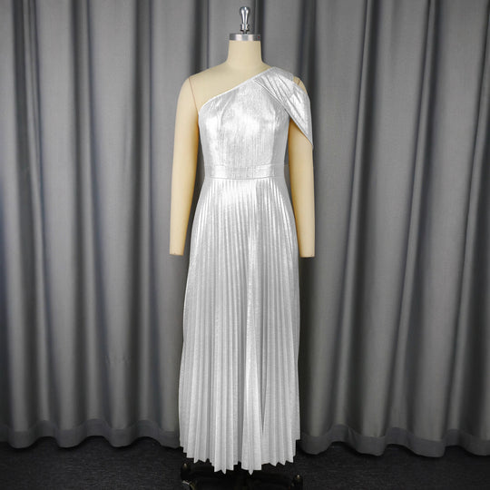 Damen Glamouröses Ein-Schulter Abendkleid mit Plissee-Falten EB