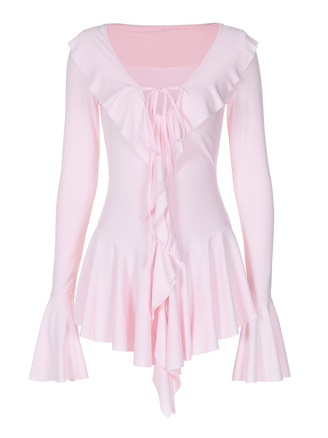 Damen Wickelkleid mit Rüschendetails und V-Ausschnitt EB