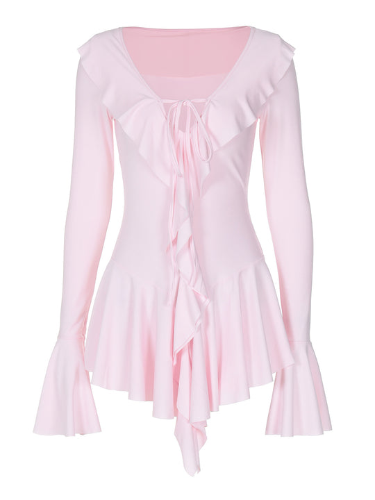 Damen Wickelkleid mit Rüschendetails und V-Ausschnitt EB
