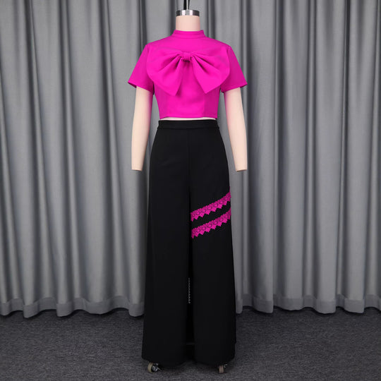 Damen Modische kurzärmlige Bluse mit dekorativem Schleifen-Detail EB