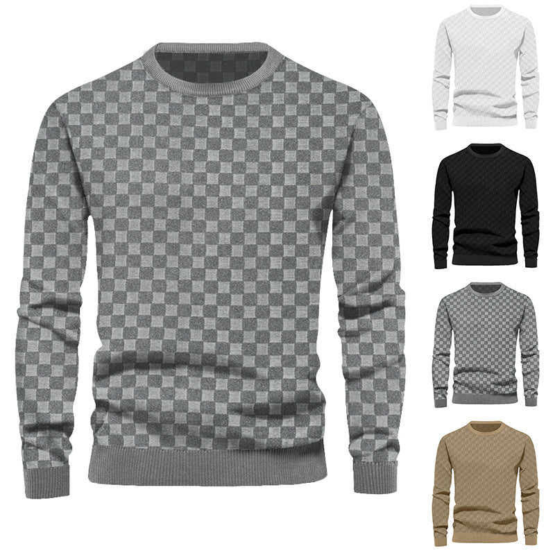 Herren Texturierter Strickpullover mit feiner Karo‑Waffelstruktur & geripptem Saum EB