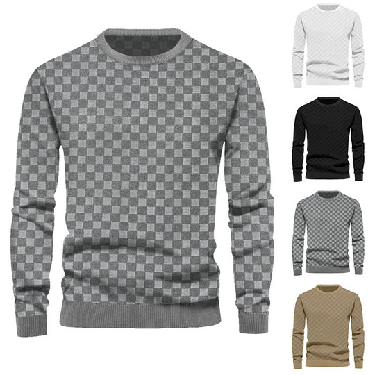 Herren Texturierter Strickpullover mit feiner Karo‑Waffelstruktur & geripptem Saum EB