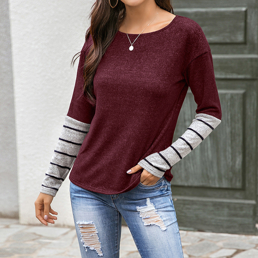Damen Lässiges Langarmshirt mit gestreiften Ärmeln EB