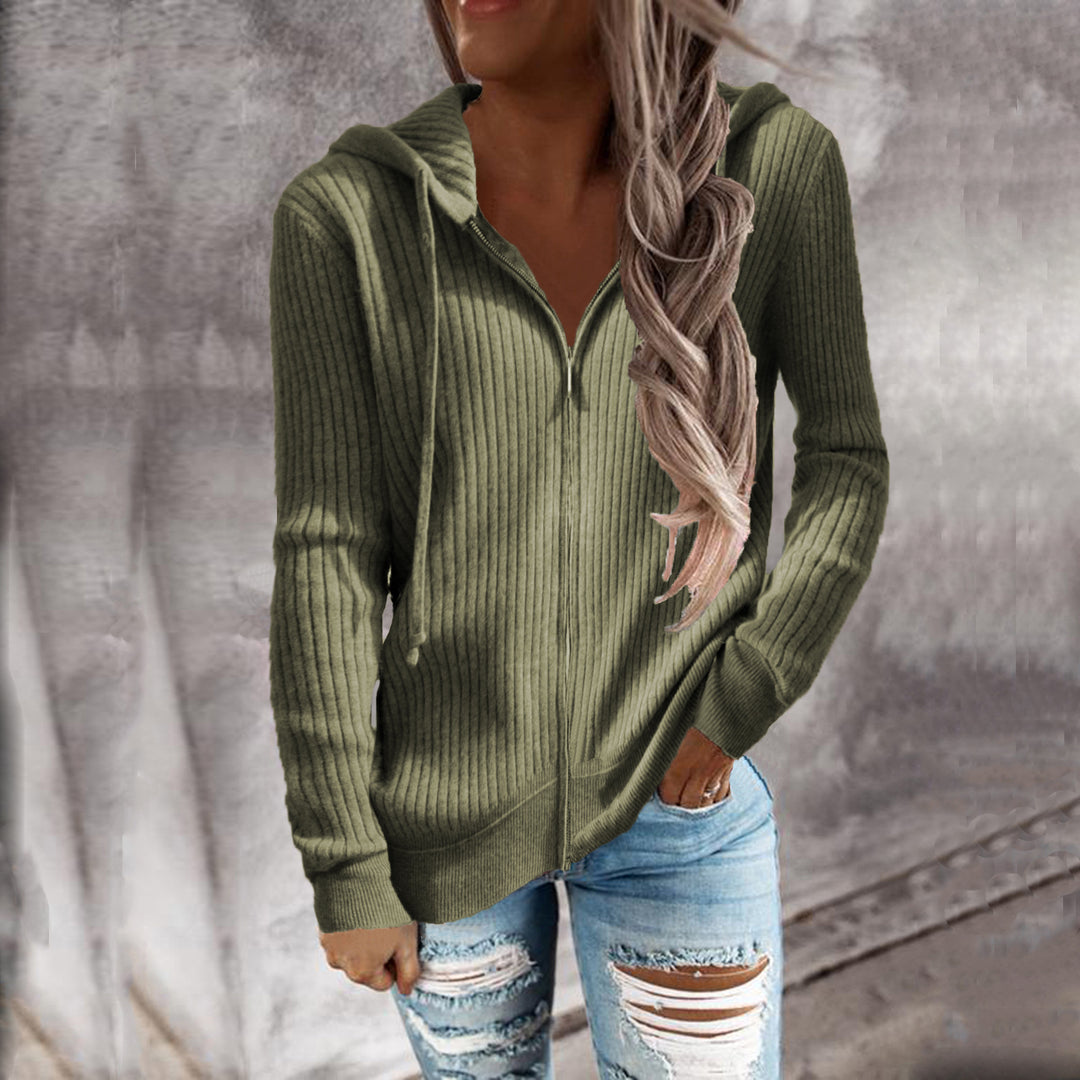 Damen Kapuzenjacke im modernen Rippenstrickdesign mit Taschen EB