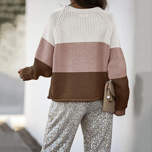 EB | Zweifarbiger Strickpullover mit Blockmuster Acryl Lässig und Komfortabel