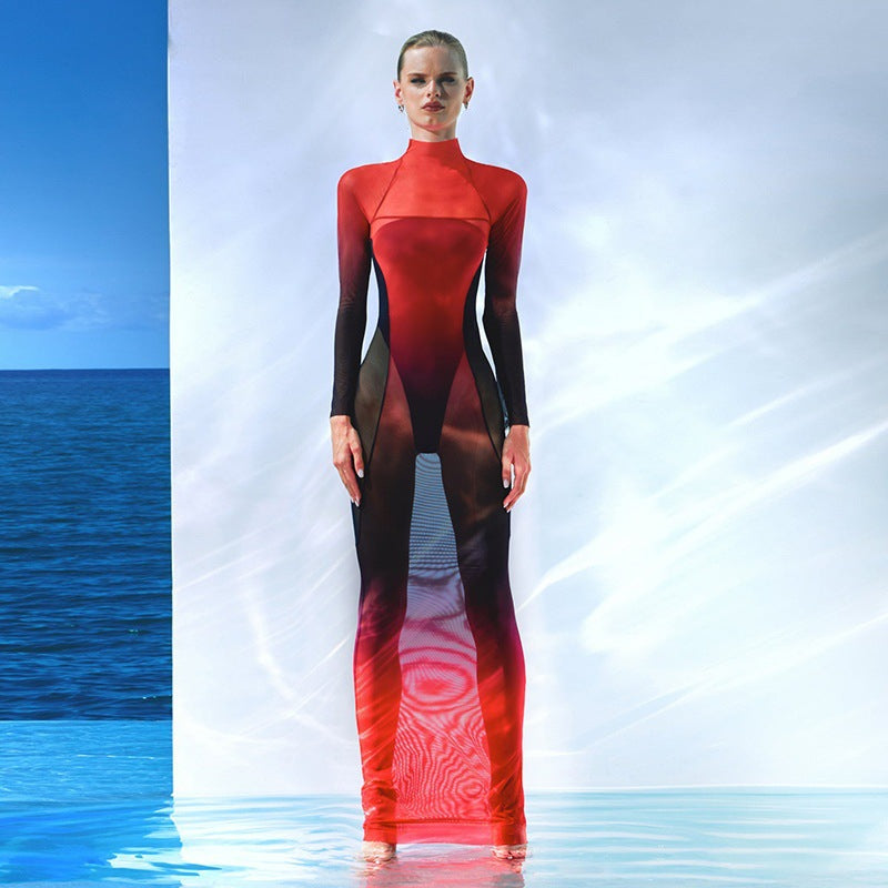 Damen Elegantes und figurbetontes Sportkleid mit hohem Kragen EB