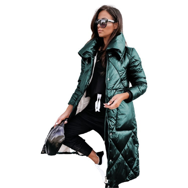 Lange Steppjacke Damen mit hohem Kragen