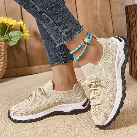 Damen Sportliche Freizeit-Sneaker mit atmungsaktiver Strickoberfläche und rutschfester Sohle EB