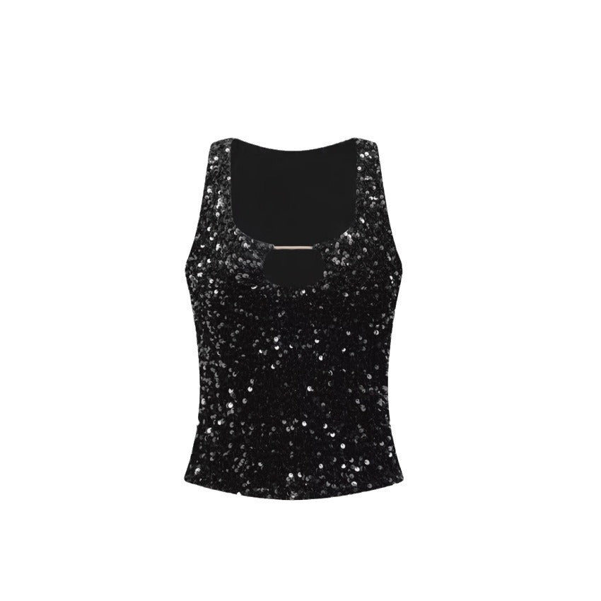 Damen Glitzerndes Crop-Top mit schimmerndem Effekt und scoop-cut Ausschnitt EB
