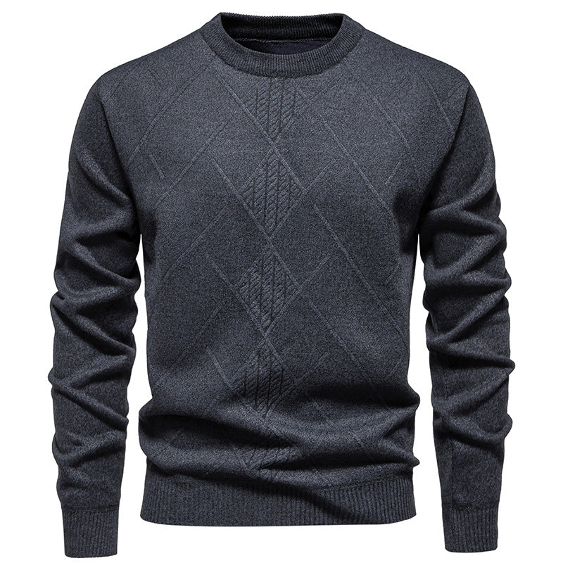 Herren Strickpullover mit strukturiertem Rautenmuster und klassischem Rundhalsausschnitt EB