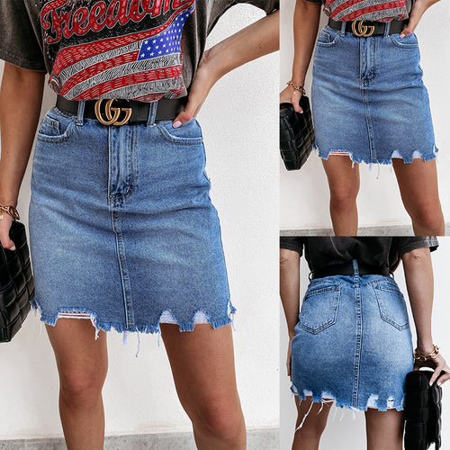 Damen Denim-Rock mit fransigem Saum und modernem Schnitt EB