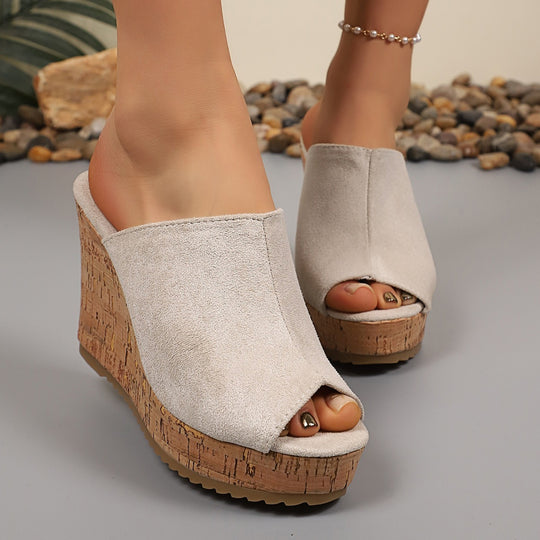 Damen Wedge-Pantoletten mit hochwertiger Korksohle und offenem Zehenbereich EB