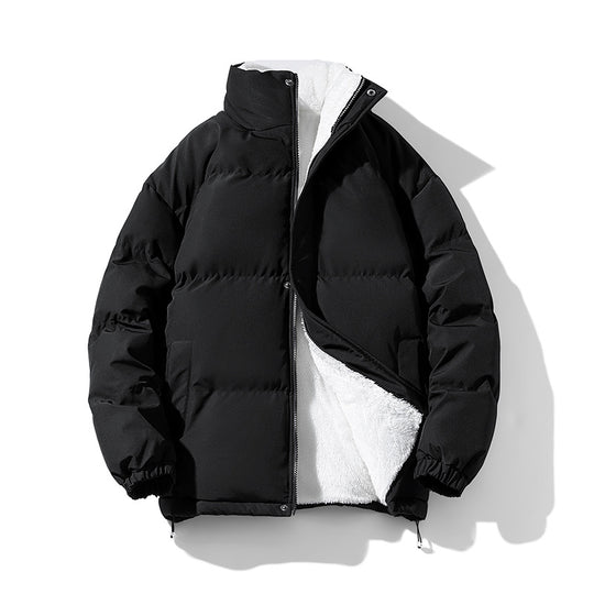 Herren kompakte Thermo-Pufferjacke mit weichem Teddyfutter, hochschließendem Stehkragen und verstellbarem Kordelzug EB