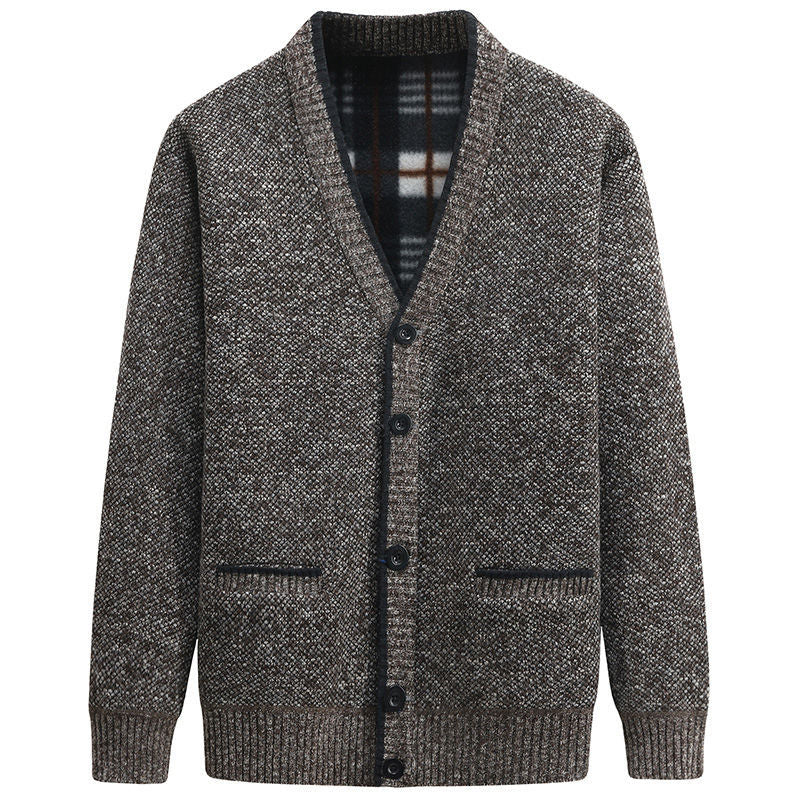 Herren Strickjacke mit kariertem Innenfutter und praktischen Taschen EB