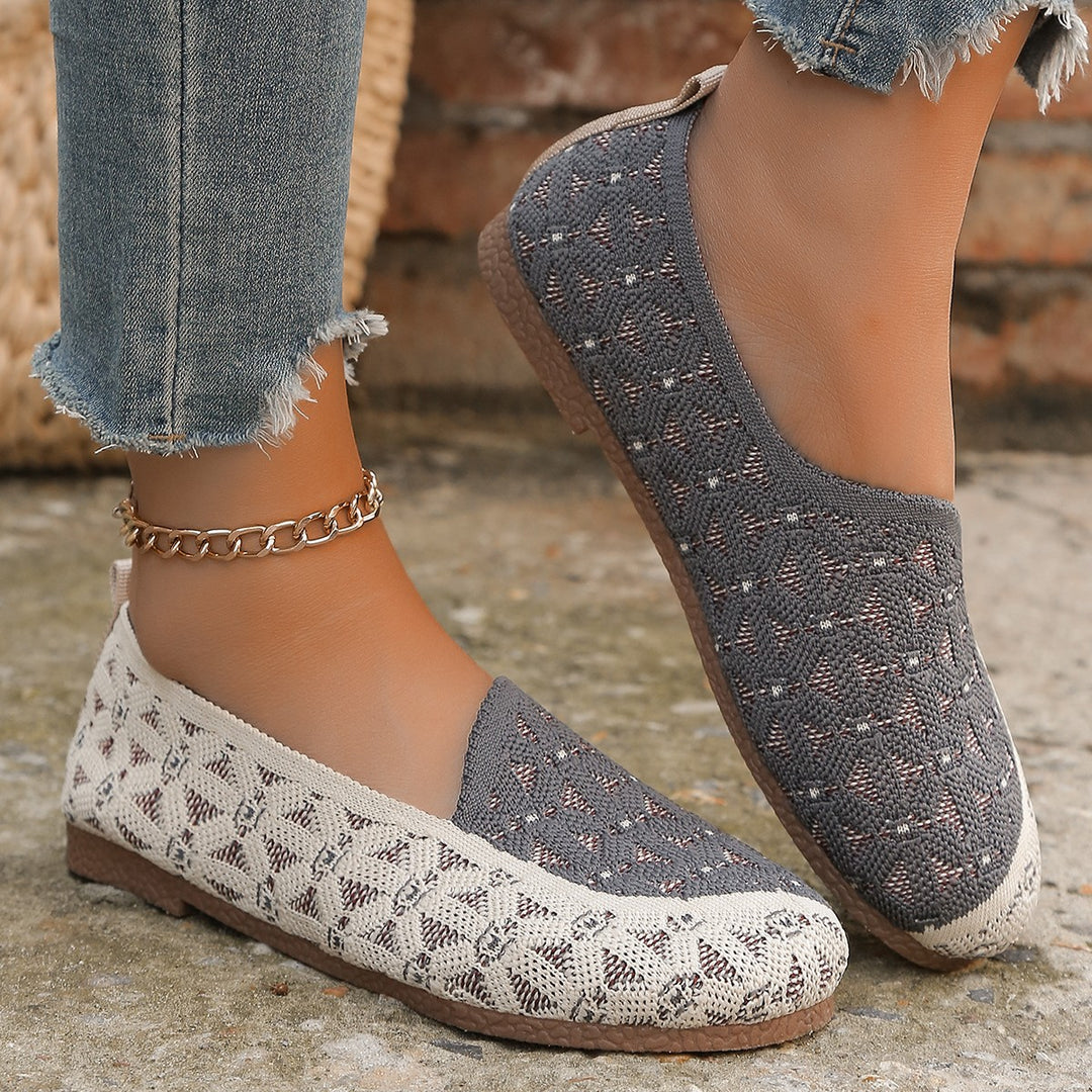Damen Atmungsaktive Slip-On Schuhe mit modischem Strickdesign EB