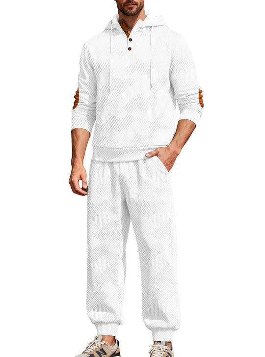 Herren nan strukturiertes Kapuzen-Joggingset mit Henley-Knopfleiste und Kontrast-Ellenbogenpatches EB