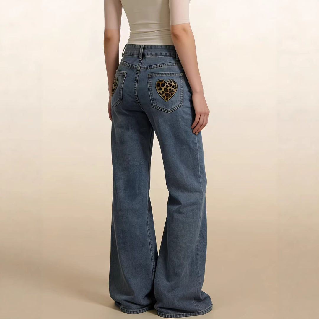 Damen Weite High-Waist Jeans mit besonderen Nahtdetails EB
