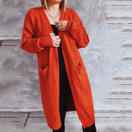 Damen lässiger Strickcardigan mit offenen Fronten und praktischen Taschen EB