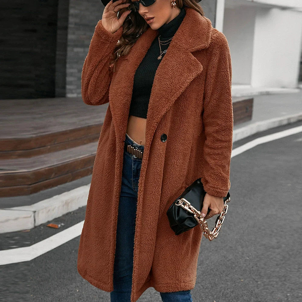 EB | Windbreaker Jacke Lässige Passform Wolltextur Einreiher mittellang