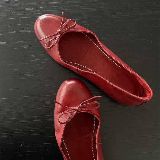 Damen Ballerina Schuhe aus weichem Leder mit elegantem Schleifendetail EB