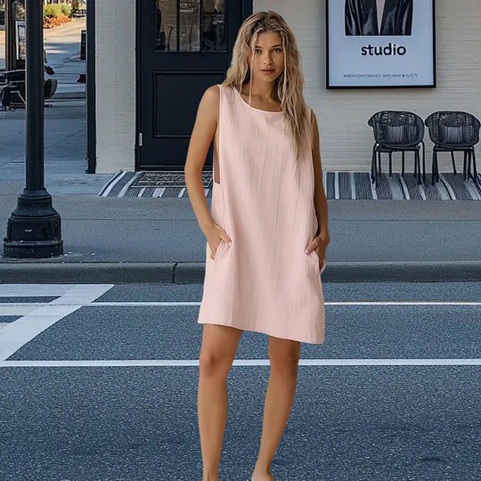 Damen Freizeit-Langarmkleid mit lockerem Schnitt und tiefem V-Ausschnitt EB