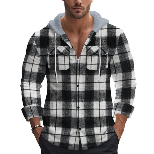 Herren leichtes Flanellhemden mit Kapuze und modernen Karodetails EB