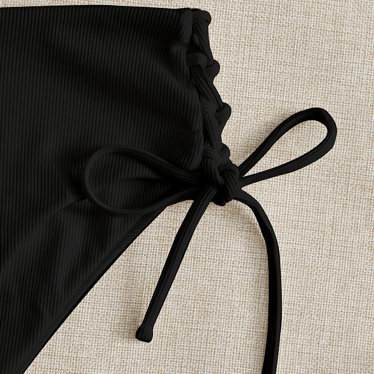 Damen Hochtaillierter Bikini mit verstellbaren Schnürdetails EB