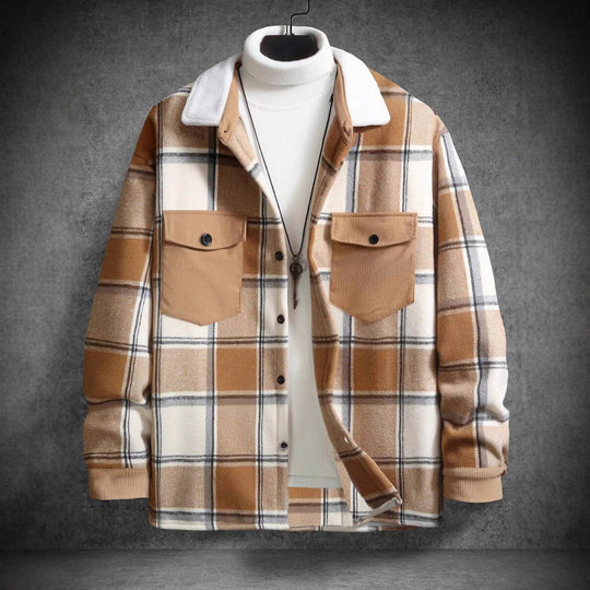 Herren Karo-Flanelljacke mit zwei Brusttaschen und weichem Kragen EB