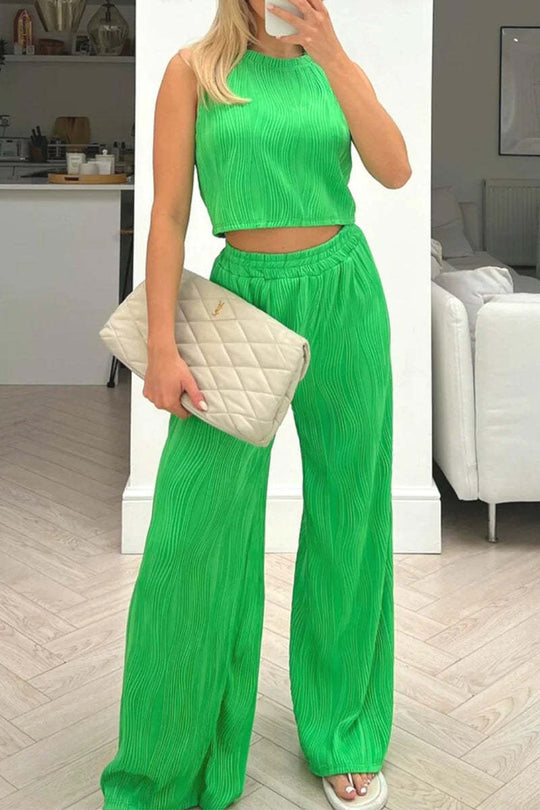 Damen Zweiteiliges Set mit hochgeschnittenem Oberteil und weitem Hosen EB