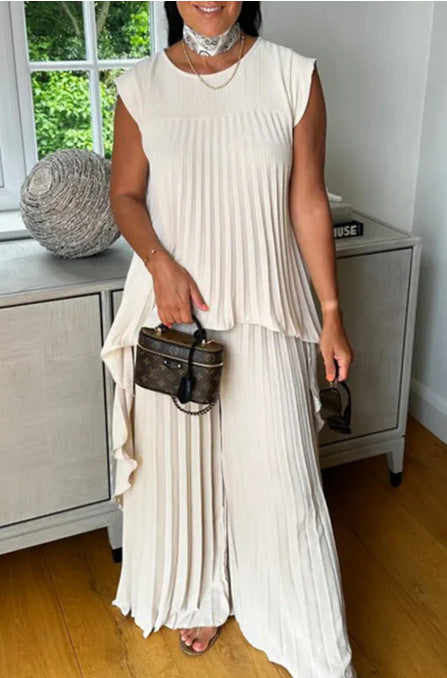 Damen Plissee Maxikleid mit elegantem Schnitt und fließender Silhouette EB