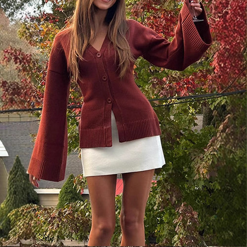 Damen Modischer Strickcardigan mit weitem Ärmel und eleganter Knopfleiste EB