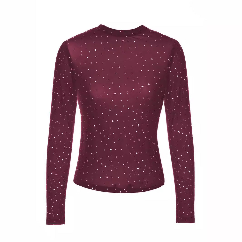 Damen Glitzerndes Langarmshirt mit schimmernden Pailletten EB