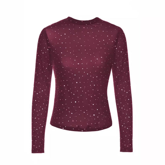 Damen Glitzerndes Langarmshirt mit schimmernden Pailletten EB