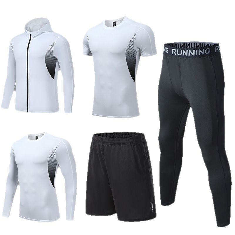 Herren umfassendes Lauf- und Trainingsset mit Funktionszip-Hoodie Kompressions-Tight Shorts Kurz- und Langarmtop EB