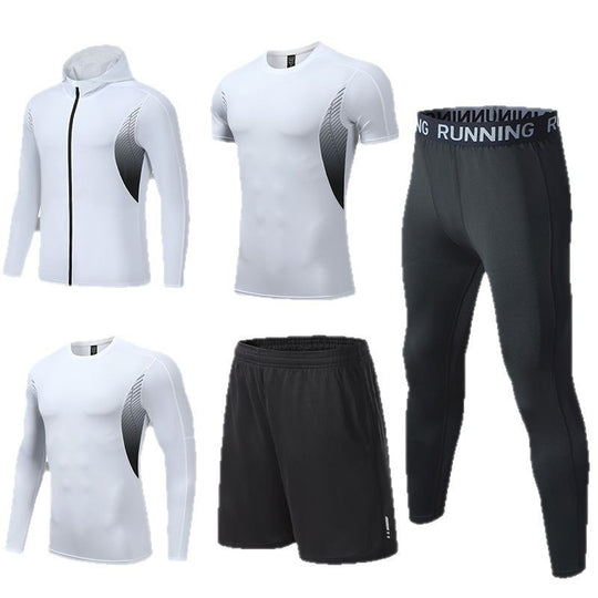 Herren umfassendes Lauf- und Trainingsset mit Funktionszip-Hoodie Kompressions-Tight Shorts Kurz- und Langarmtop EB