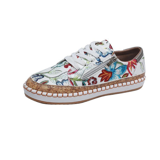 Damen Bequeme Sneakers mit Korksohle und Reißverschluss EB