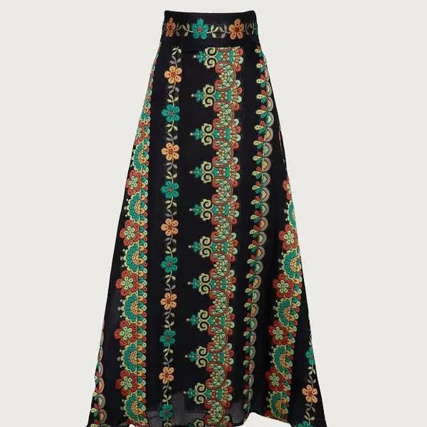 Damen Zweiteiliges Outfit mit kurzem Oberteil und floralem Maxirock EB