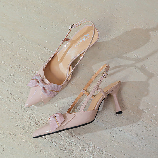 Damen Slingback-Pumps mit dekorativem Schleifen-Detail und spitzem Absatz EB
