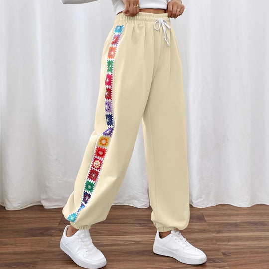 Damen Freizeit-Hose mit buntem Blumenmuster und elastischem Bund EB