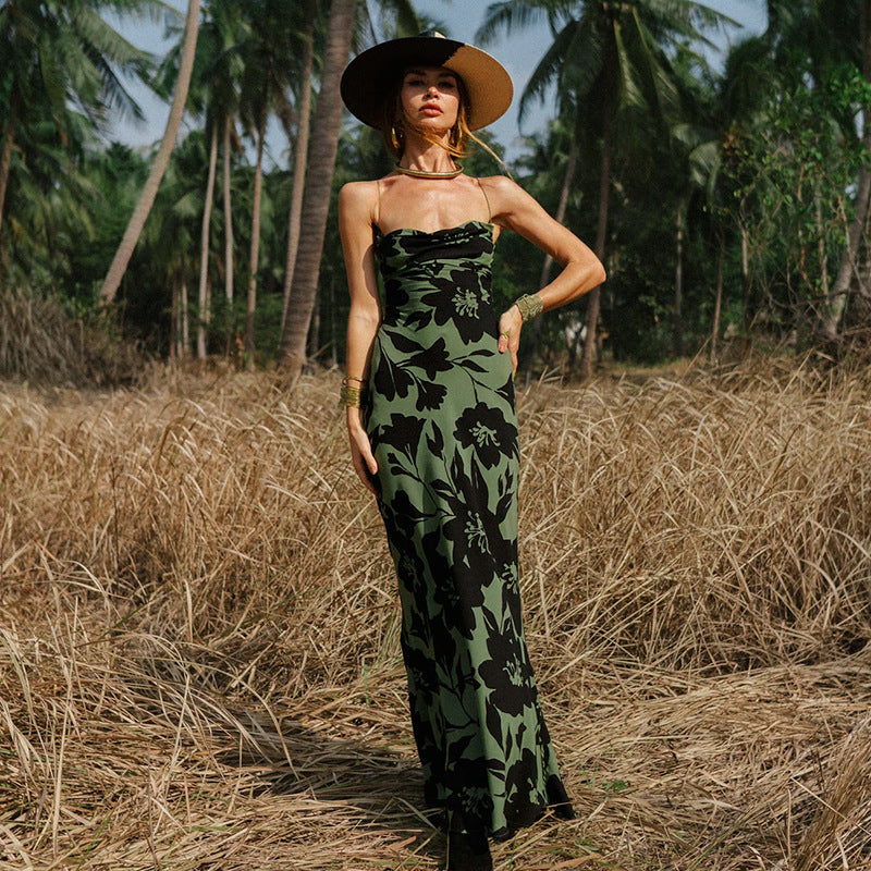 Damen Maxikleid mit floralem Muster und schmalen Spaghettiträgern EB