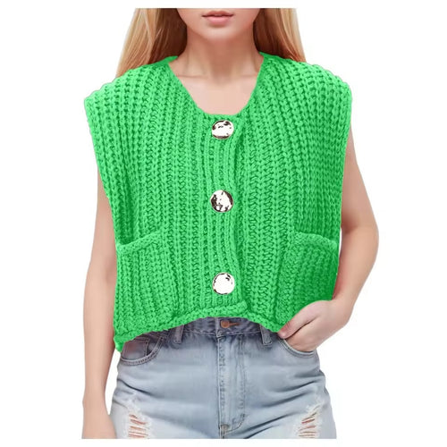 Damen Strickweste mit praktischen Taschen und dekorativen Holzknöpfen EB