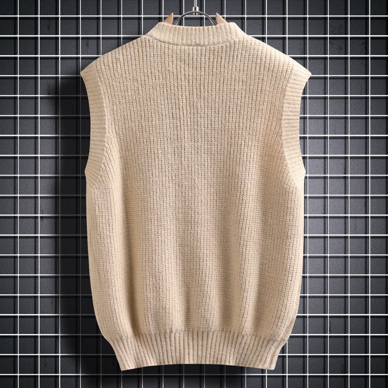 Herren ärmellose Strickjacke mit Zopfmuster und Knopfdetails EB