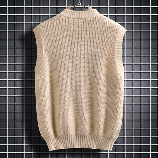 Herren ärmellose Strickjacke mit Zopfmuster und Knopfdetails EB
