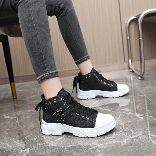 Damen modische High-Top Sneakers mit Reißverschluss und robustem Profil EB