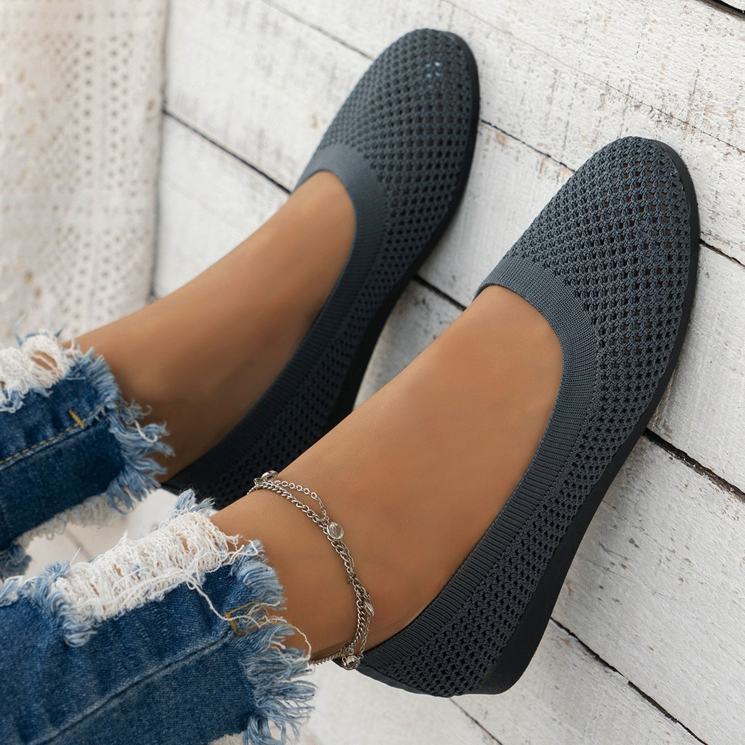 Damen  gestrickte Ballerina-Slipper mit atmungsaktivem Maschenoberteil und ergonomischem Memory-Fußbett EB