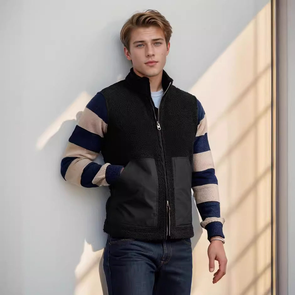 Herren modische Fleecejacke mit strukturiertem Kragen und praktischen Taschen EB