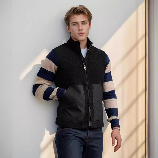 Herren modische Fleecejacke mit strukturiertem Kragen und praktischen Taschen EB
